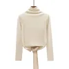 A beige high-neck long-sleeved top for women, a fitted pure cotton knitted base layer Item Picture
